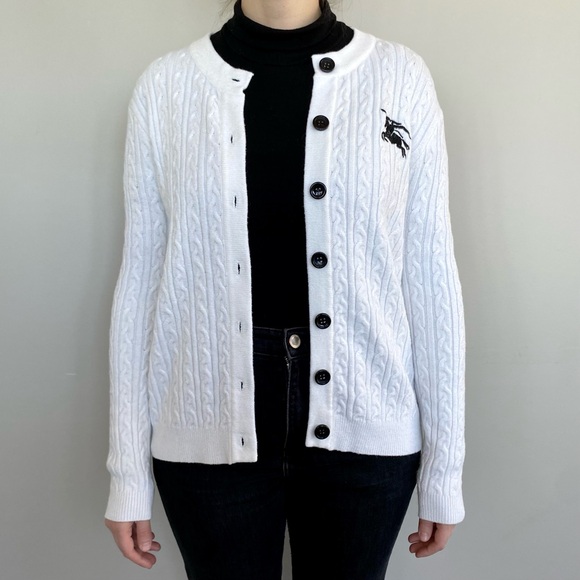 Burberry Sweaters - Burberry London logo cable knit button-down cardigan sweater. 🤍